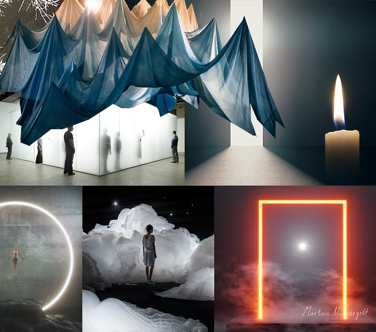 Moodboard Skizze für die Ausstellung Sagenhafter Alpenraum. Sagen aus den Alpen. Schweizerisches Nationalmuseum Zürich. Szenografie und Gestaltungskonzept von Martina Nievergelt