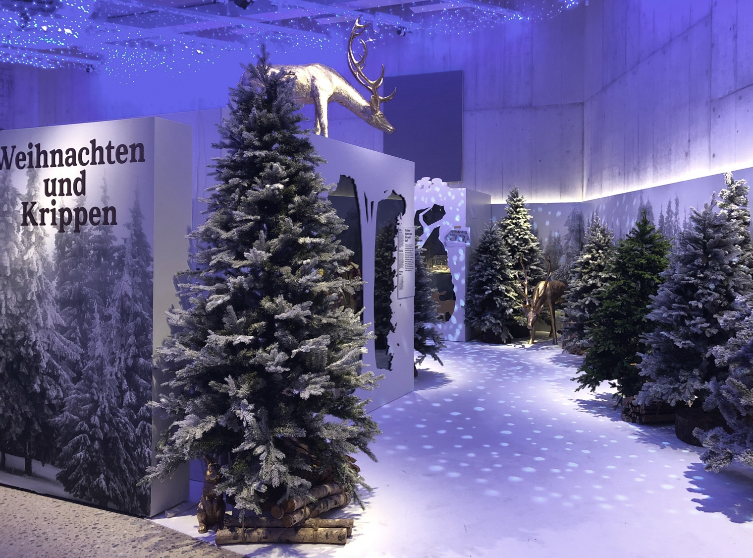 Jährliche Ausstellung Weihnachten & Krippen in winterlicher Weihnachtsstimmung. Schweizerisches Nationalmuseum Zürich. Aussattung und Gestaltungskonzept von Martina Nievergelt