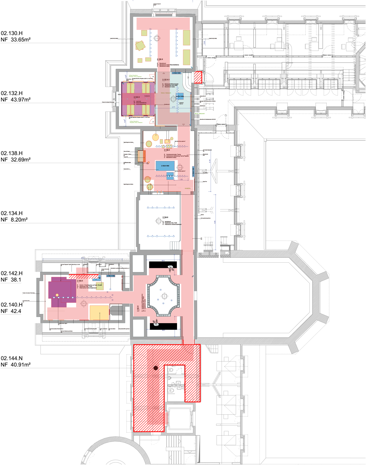 Detailansicht Plan. Besucherfluss. Familienausstellung Mit fliegendem Teppich durch die Geschichte. Schweizerisches Nationalmuseum Zürich. Szenografie und Gestaltungskonzept von Martina Nievergelt