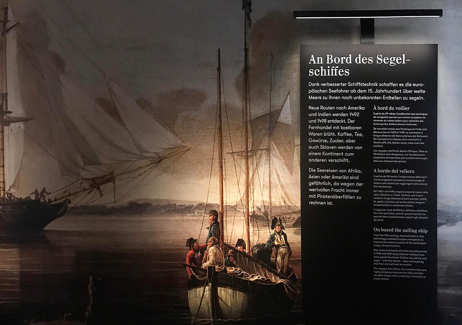 Handelschiffraum.Familienausstellung Mit fliegendem Teppich durch die Geschichte. Schweizerisches Nationalmuseum Zürich. Szenografie und Gestaltungskonzept von Martina Nievergelt